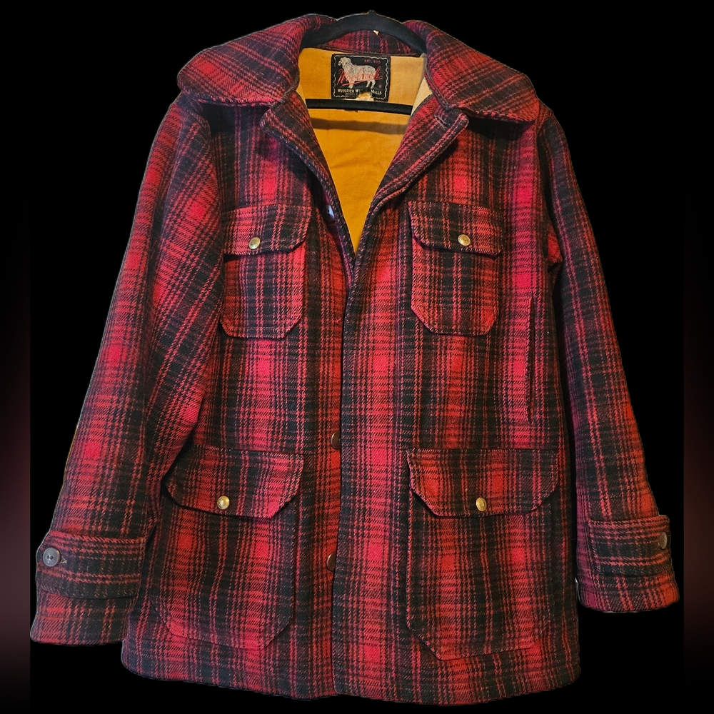 Vintage 50s Woolrich Mackinaw Wool 503 Hunting Jacket Size 42 Red Plaid Coat